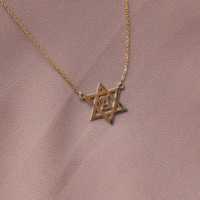 14k Gold Star of David Necklace, Personalized Magen David Initial Choker, Hanukkah Gift,