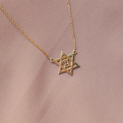 14k Gold Star of David Necklace, Personalized Magen David Initial Choker, Hanukkah Gift,