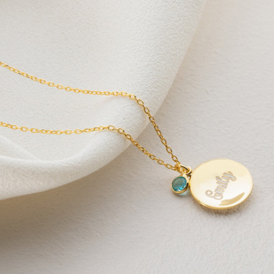 Personalized Gold Disc Necklace with December Birthstone and Letter Pendant for Moms - Citrine Birthstone Jewelry