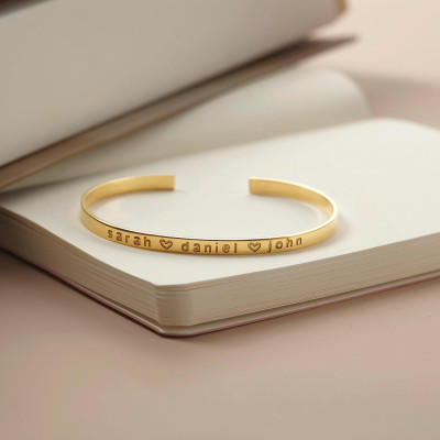 Personalized Gold Engraved Name Bracelet for Women - Custom Silver Bangle for Wife, Girlfriend, Mom