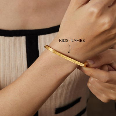 Personalized Gold Engraved Name Bracelet for Women - Custom Silver Bangle for Wife, Girlfriend, Mom