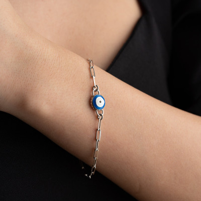 Gold Lucky Evil Eye Protection Bracelet, Dainty Tiny Evil Eye Bracelet, Mother's Day Gift for Mom