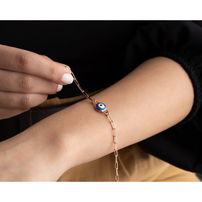 Gold Lucky Evil Eye Protection Bracelet, Dainty Tiny Evil Eye Bracelet, Mother's Day Gift for Mom