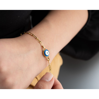 Gold Lucky Evil Eye Protection Bracelet, Dainty Tiny Evil Eye Bracelet, Mother's Day Gift for Mom