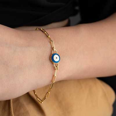 Gold Lucky Evil Eye Protection Bracelet, Dainty Tiny Evil Eye Bracelet, Mother's Day Gift for Mom