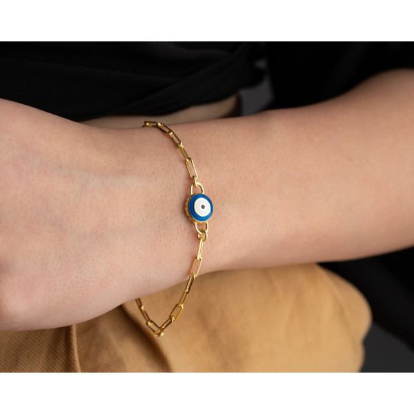 Gold Lucky Evil Eye Protection Bracelet, Dainty Tiny Evil Eye Bracelet, Mother's Day Gift for Mom