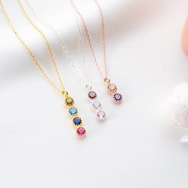 October Birthstone Gold Family Necklace - Personalized Gift for Mom or Grandma - Multi-stone Dainty Necklace in Silver -