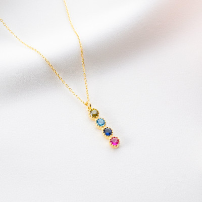 October Birthstone Gold Family Necklace - Personalized Gift for Mom or Grandma - Multi-stone Dainty Necklace in Silver -