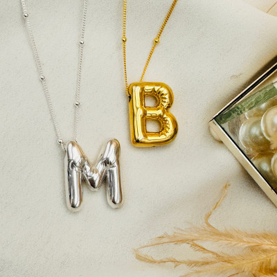 Personalized Silver & Gold Balloon Letter Initial Necklace - Ideal Mother's Day & Gift for Her