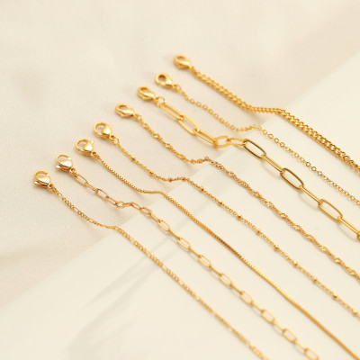 Gold Filled Dainty Everyday Necklace - Box, Paperclip, Rolo, Bead, Curb, Figaro, Twist Chains