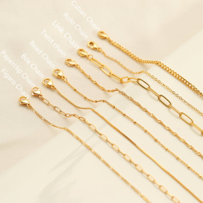 Gold Filled Dainty Everyday Necklace - Box, Paperclip, Rolo, Bead, Curb, Figaro, Twist Chains