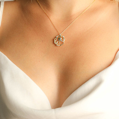 18k Gold & Rose Gold Plated Snake Heart Necklace Coin Pendant, Sterling Silver, Anniversary Gift