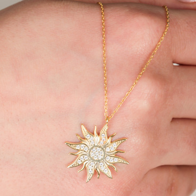 Gold Filled Sun Pendant Necklace for Women - Sterling Silver Sun Choker - Mother's Day Gift - High Quality Jewelry for Mom -