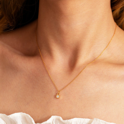 Gold Lock Pendant Necklace, Minimalist Gold CZ Necklace, Diamond Lock Charm Jewelry, Everyday Necklace for Women, Christmas Gifts