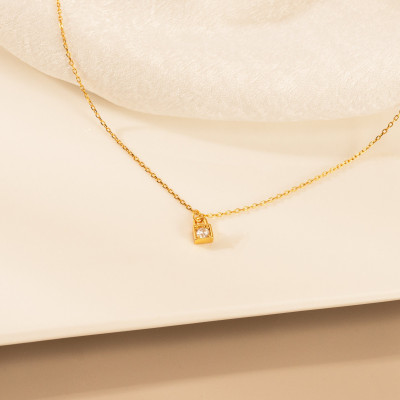 Gold Lock Pendant Necklace, Minimalist Gold CZ Necklace, Diamond Lock Charm Jewelry, Everyday Necklace for Women, Christmas Gifts