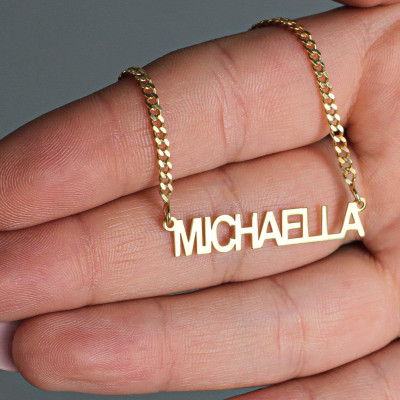 Custom Gold Name Necklace with Cuban Chain - Personalized Name Jewelry Gift,