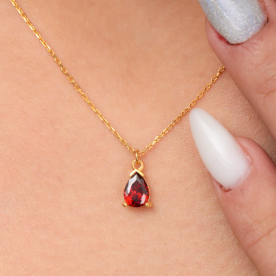 Gold Pear Garnet Choker Necklace - January Birthstone Jewelry - Red Garnet Gemstone Gift