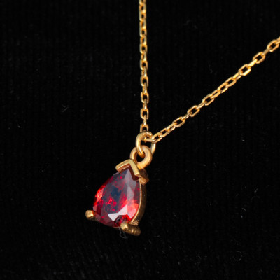 Gold Pear Garnet Choker Necklace - January Birthstone Jewelry - Red Garnet Gemstone Gift