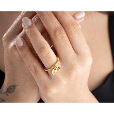 Gold Rings Citrine December Birthstone Stackable Mothers Ring Heart Lock