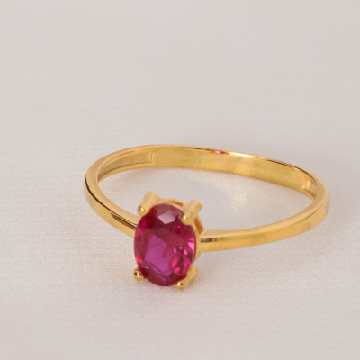 14k Gold Minimalist Pink Ruby Oval Engagement Ring for Women - Solid Gold Ruby Ring