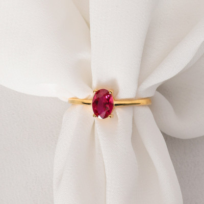 14k Gold Minimalist Pink Ruby Oval Engagement Ring for Women - Solid Gold Ruby Ring