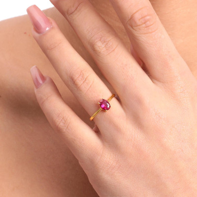 14k Gold Minimalist Pink Ruby Oval Engagement Ring for Women - Solid Gold Ruby Ring