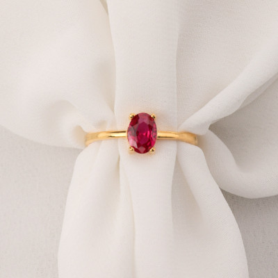 14k Gold Minimalist Pink Ruby Oval Engagement Ring for Women - Solid Gold Ruby Ring