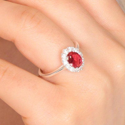 Sterling Silver Oval Cut Ruby Engagement Ring, 4mm Red Ruby July Birthstone, Christmas Gift