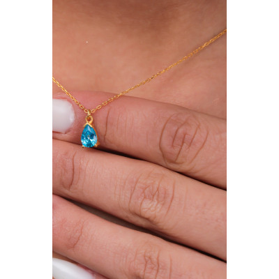 Women's Gold Dainty Blue Sapphire Necklace - September Birthstone Gift for Her/Mom -