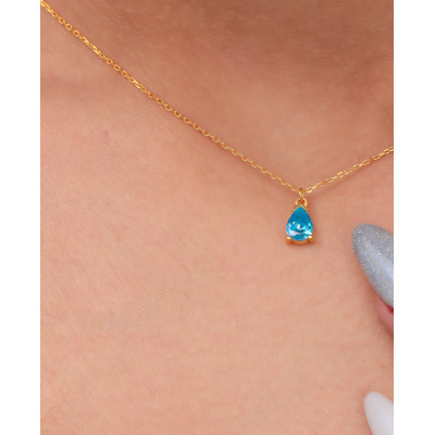 Women's Gold Dainty Blue Sapphire Necklace - September Birthstone Gift for Her/Mom -