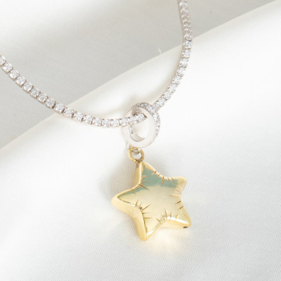 Gold Star Tennis Necklace Chain Dainty Unique Star Pendant Bridesmaid Gift Best Friend Graduation CZ Pave