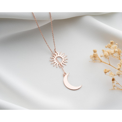 Silver Sun and Moon Pendant Necklace Set - Couples & Friendship Jewelry