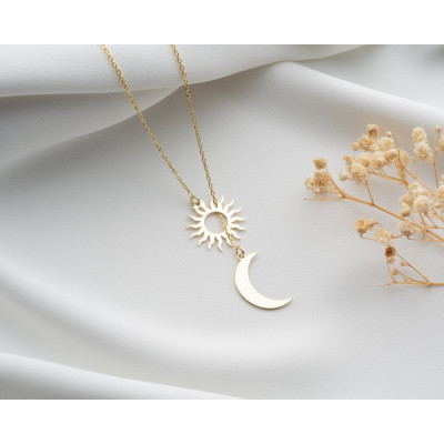 Silver Sun and Moon Pendant Necklace Set - Couples & Friendship Jewelry