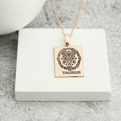 Personalized Gold Taurus Necklace, Everyday Zodiac Jewelry, Sterling Silver Gift for Him, Rose Gold Star Sign Necklace