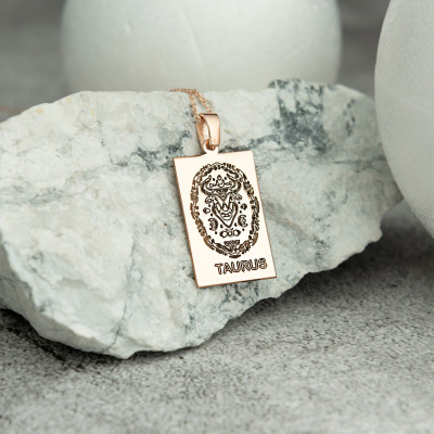 Personalized Gold Taurus Necklace, Everyday Zodiac Jewelry, Sterling Silver Gift for Him, Rose Gold Star Sign Necklace