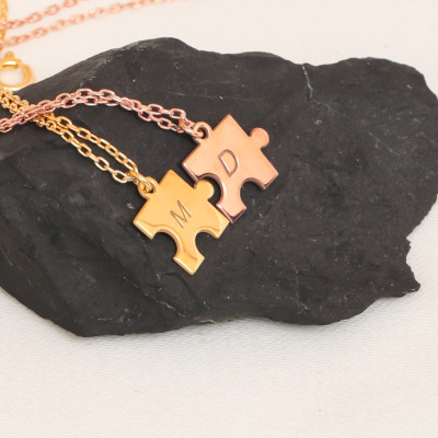 Autism Awareness Puzzle Necklaces for Couples - Matching Gift Jewelry for Best Friends or Moms