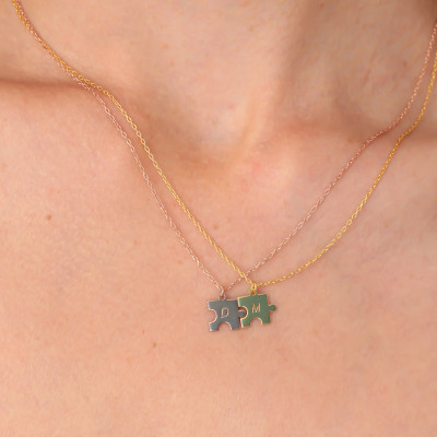 Autism Awareness Puzzle Necklaces for Couples - Matching Gift Jewelry for Best Friends or Moms