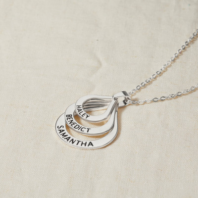 Personalized Grandma Necklace with Engraved Grandchildren Names - Silver & Gold Pendant for Nana, Handmade Gift