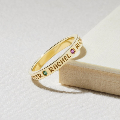 Personalized Grandmother Birthstone Ring with 1-5 Engraved Names & Stones in Gold or Silver -