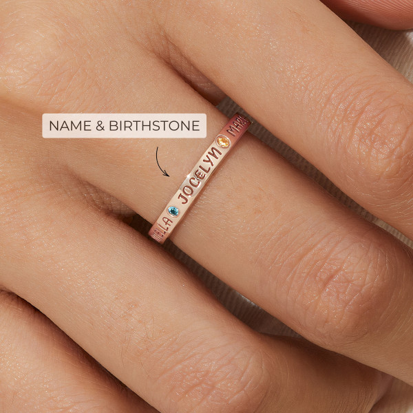 Personalized Grandmother Birthstone Ring with 1-5 Engraved Names & Stones in Gold or Silver -