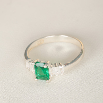 Emerald Baguette Engagement Ring for Women - Dainty May Birthstone Gift for Mom or Her in