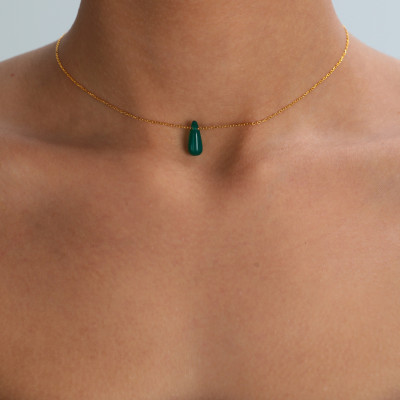 Sterling Silver Teardrop Green Moss Agate Pendant Necklace, Natural Stone Jewelry Gift for Mother,
