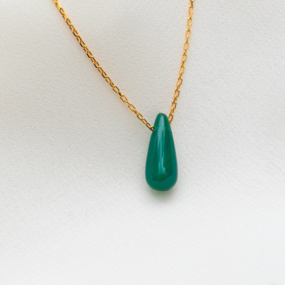 Sterling Silver Teardrop Green Moss Agate Pendant Necklace, Natural Stone Jewelry Gift for Mother,
