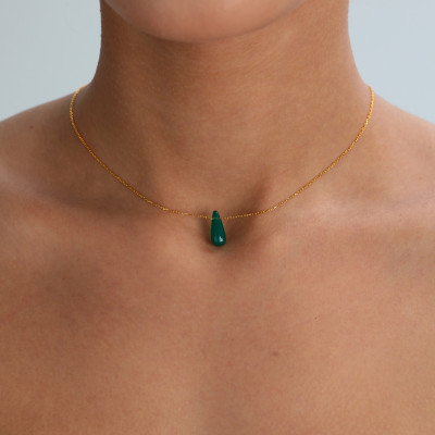 Sterling Silver Teardrop Green Moss Agate Pendant Necklace, Natural Stone Jewelry Gift for Mother,
