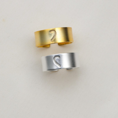 Personalized Initial Engraved Half Heart Matching Couple Rings Set - Custom Valentine's Jewelry Gift for Him