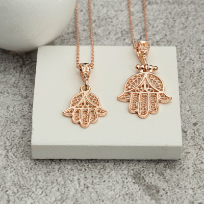 Hamsa Necklace, Hand of Fatima Filigree Pendant, Mother's Day Jewelry, Women's Gift, Men's Gift, 925 Sterling Silver, Gold, Rose Gold Plated