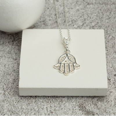 Sterling Silver Hamsa Necklace, Fatima Hand Pendant for Men and Women, Mother's Day Gift, Available in Gold and Rose Gold Plating,