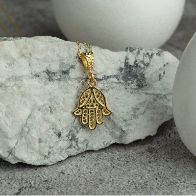 Sterling Silver Hamsa Necklace, Fatima Hand Pendant for Men and Women, Mother's Day Gift, Available in Gold and Rose Gold Plating,