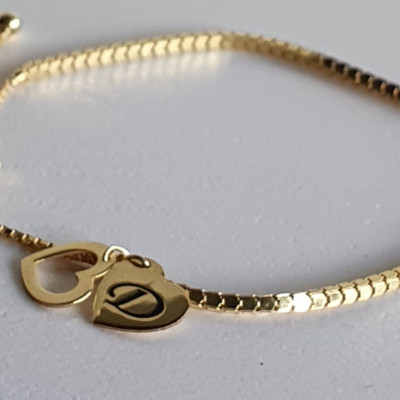 Personalized Gold Heart Charm Adjustable Bracelet for Him - Bridesmaid Gift