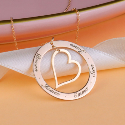 Personalized Gold Silver Rose Heart Necklace with Children’s Names - Valentine's & Christmas Gift